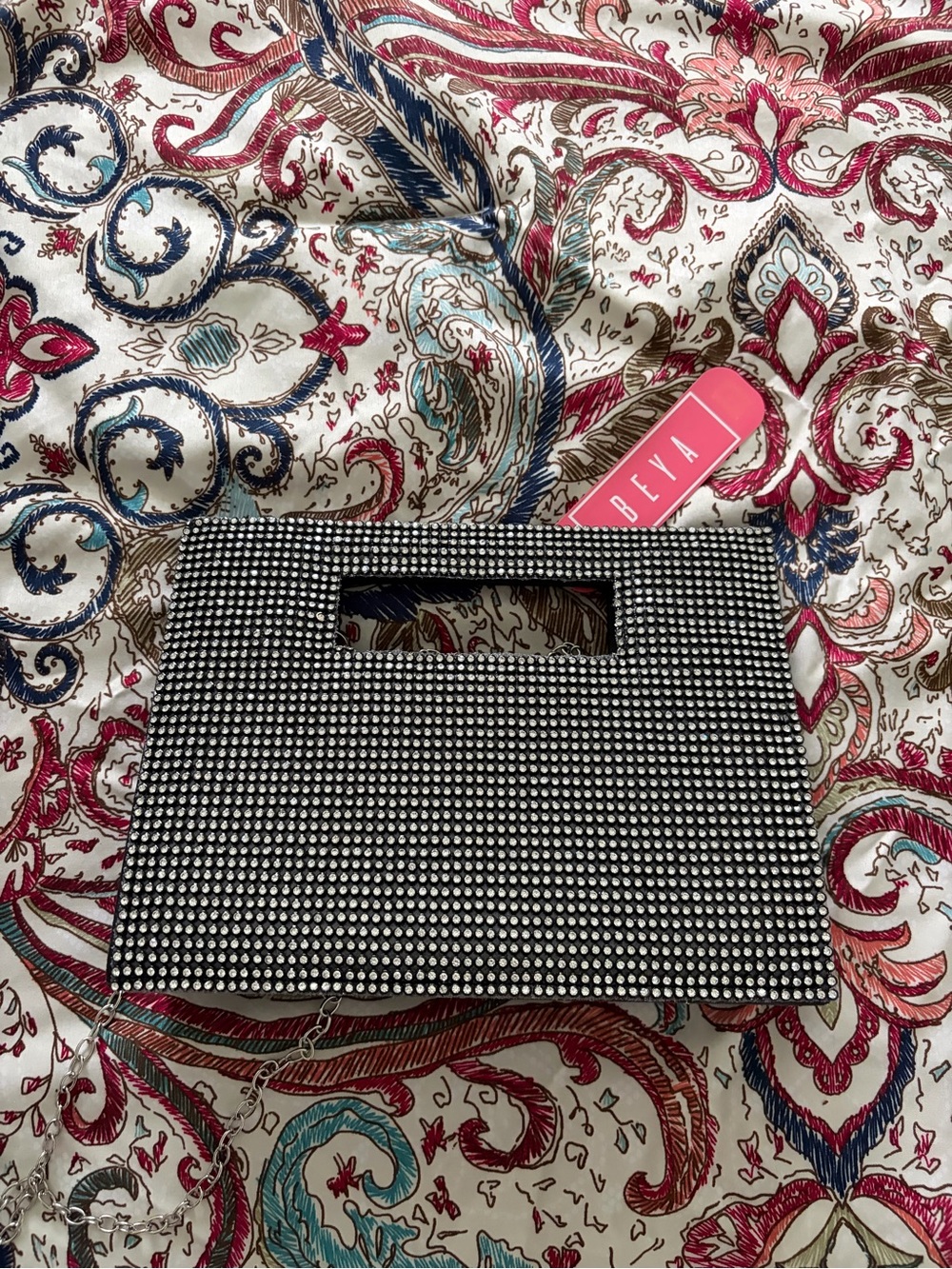 BEYA Rhinestone Clutch Bag in Silver and Black